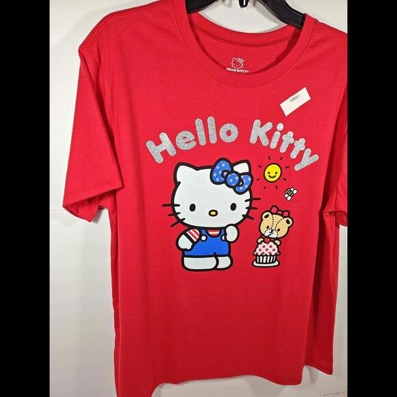 Sanrio HELLO KITTY Patriotic Glitter Women's Large Red Short Sleeve T-Shirt New - Picture 3 of 6